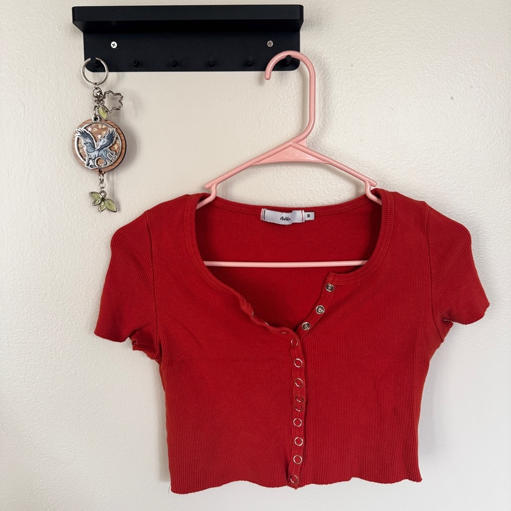 Adika Red Button-Front Crop Top